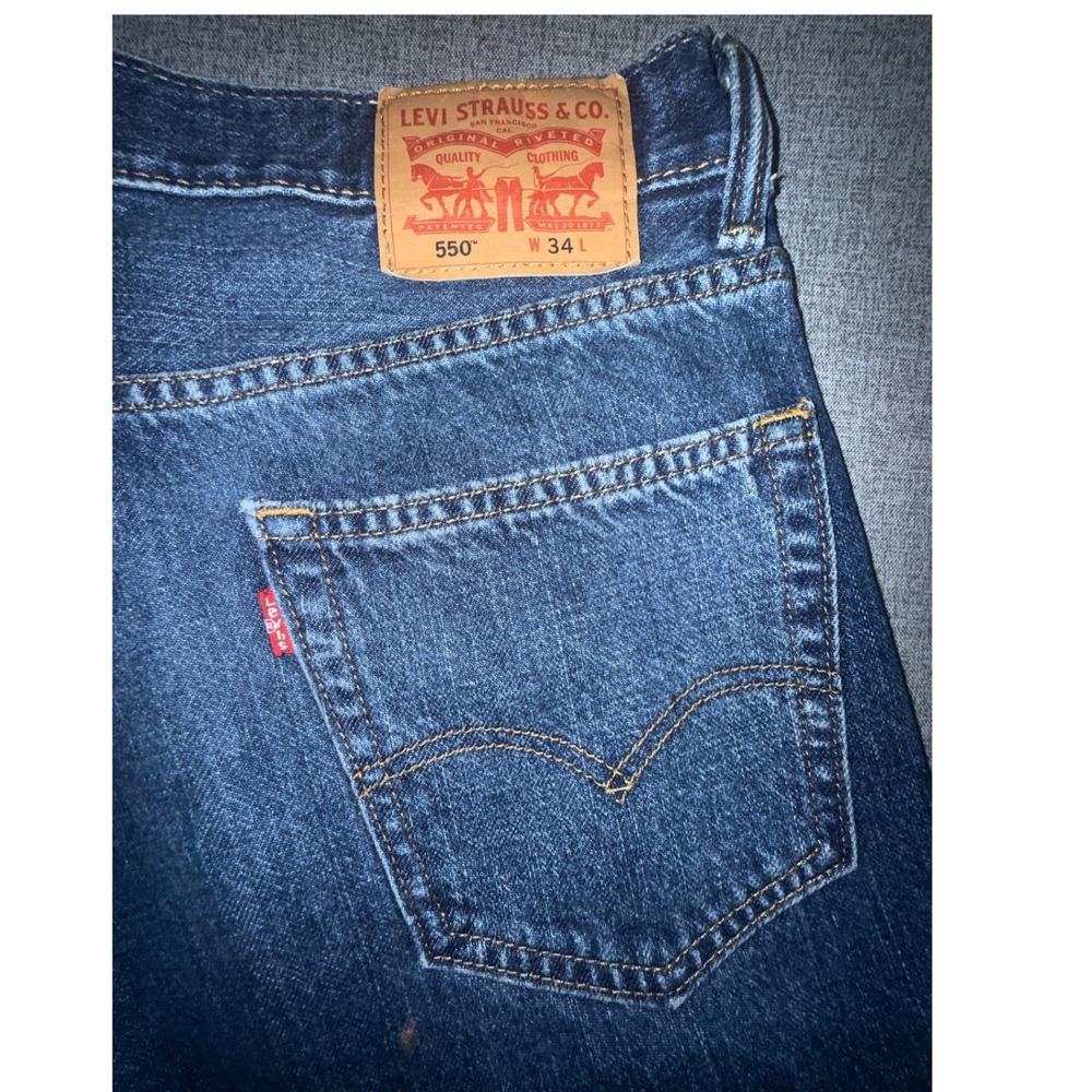 Levis Levi 34 550 Relaxed Fit Denim Shorts Blue Medium Wash Vintage Style Jorts - Picture 3 of 13